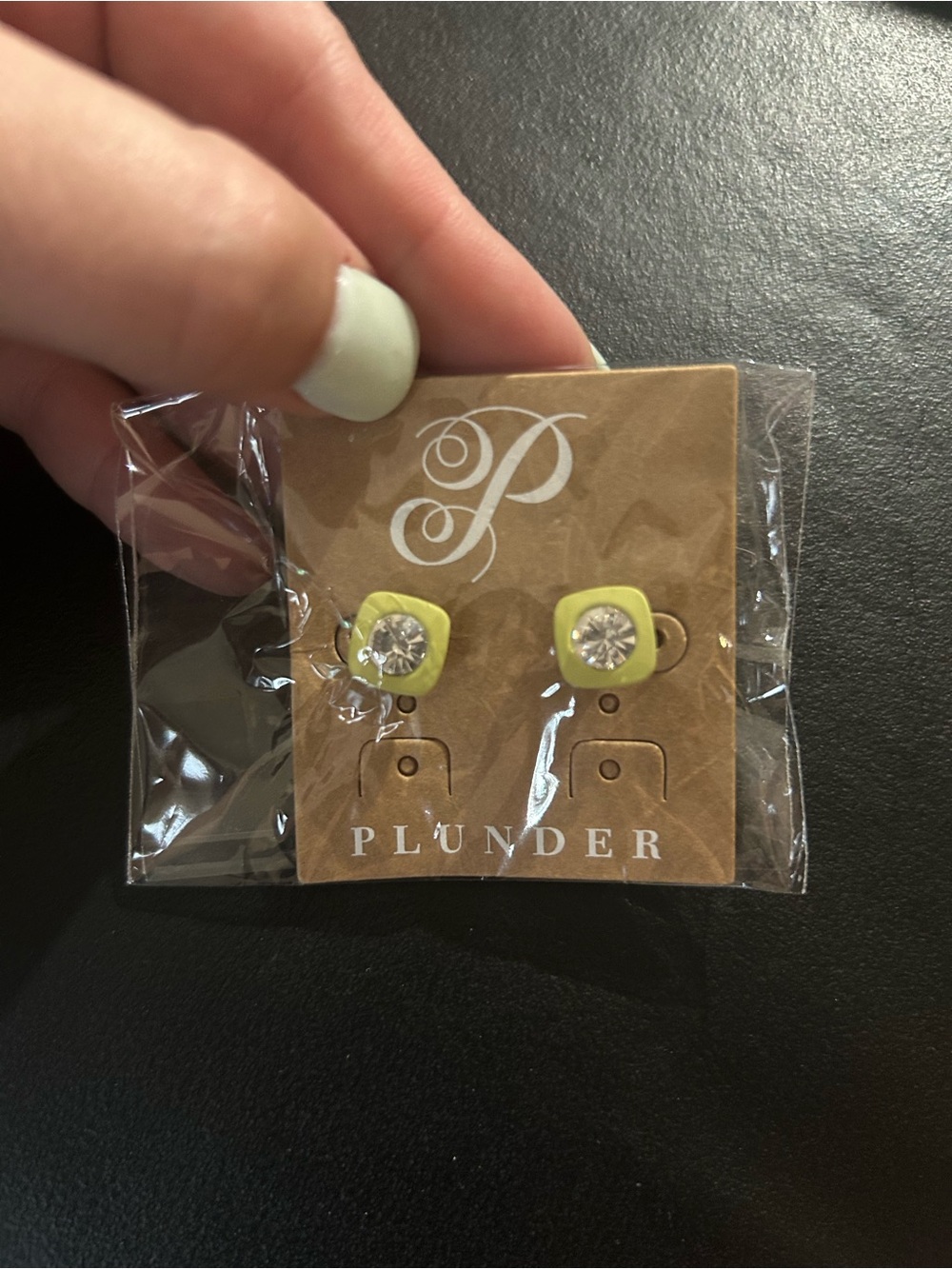 Plunder Lime Green Crystal Square Stud Earrings